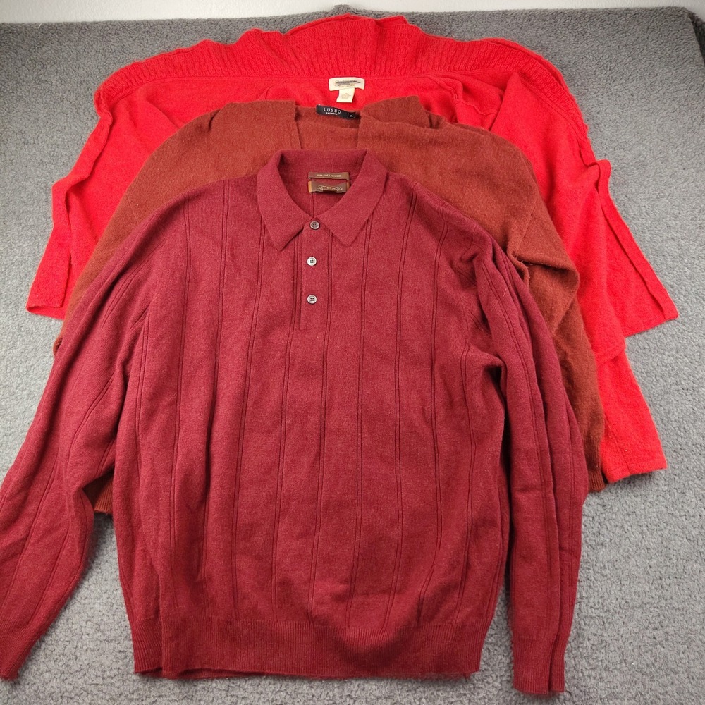 Lot of 3 100% Cashmere Sweaters Red Bundle Crafters Cutters Fabric USE ONLY DIY